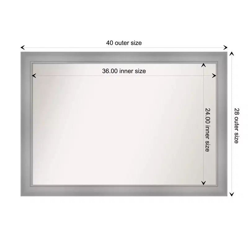 40" x 28" Non-Beveled Flair Bathroom Wall Mirror Polished Nickel - Amanti Art: Includes Mounting Hardware