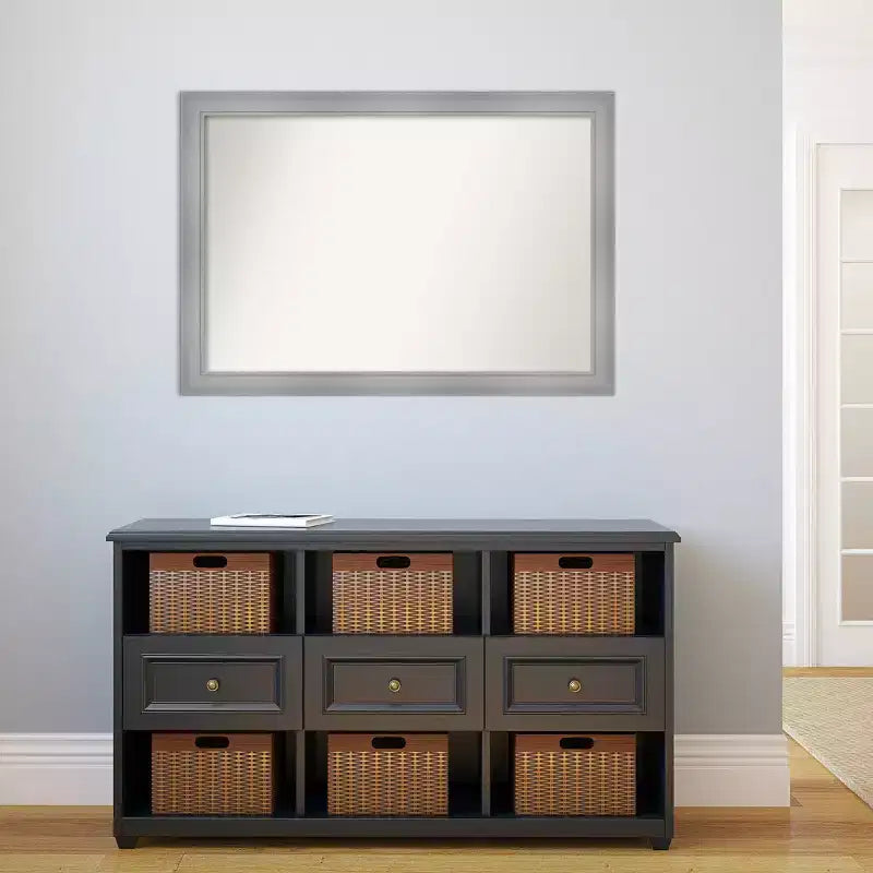 40" x 28" Non-Beveled Flair Bathroom Wall Mirror Polished Nickel - Amanti Art: Includes Mounting Hardware