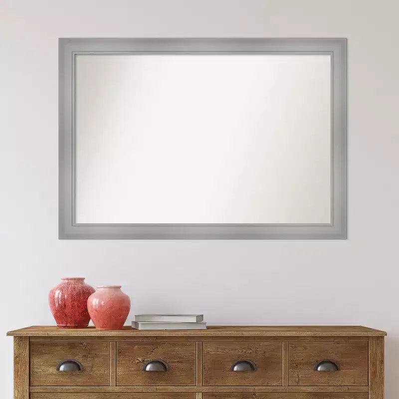 40" x 28" Non-Beveled Flair Bathroom Wall Mirror Polished Nickel - Amanti Art: Includes Mounting Hardware