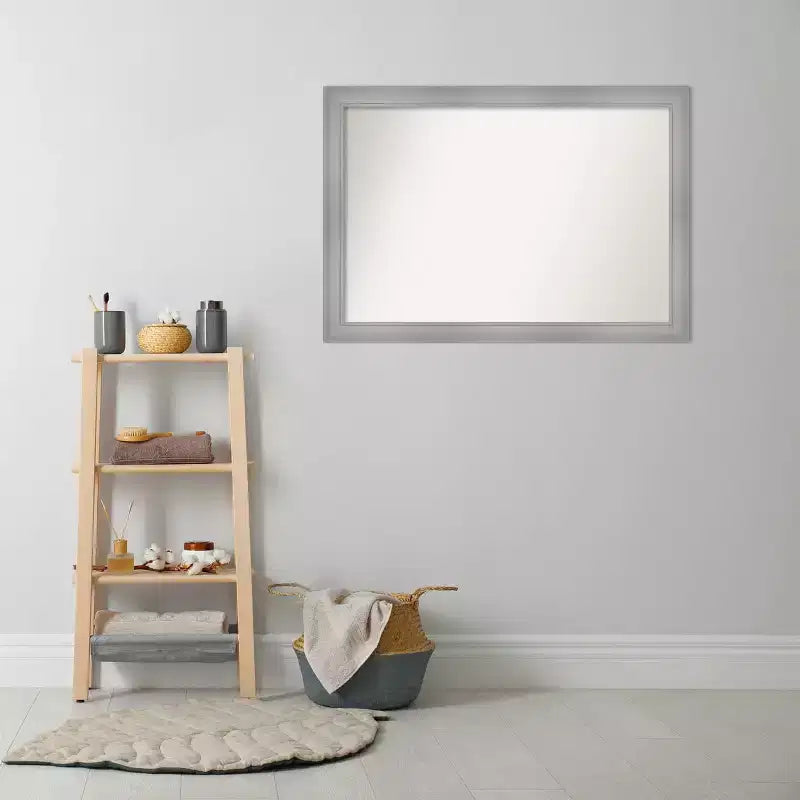 40" x 28" Non-Beveled Flair Bathroom Wall Mirror Polished Nickel - Amanti Art: Includes Mounting Hardware