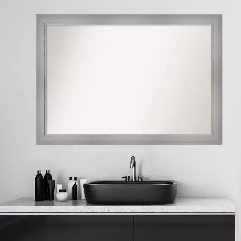 40" x 28" Non-Beveled Flair Bathroom Wall Mirror Polished Nickel - Amanti Art: Includes Mounting Hardware