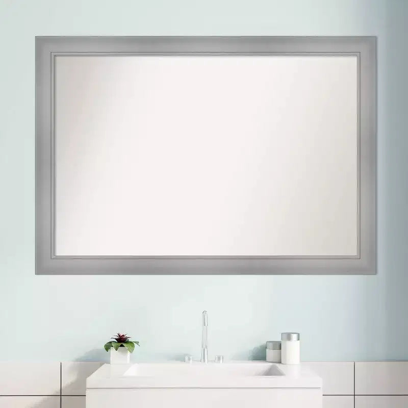 40" x 28" Non-Beveled Flair Bathroom Wall Mirror Polished Nickel - Amanti Art: Includes Mounting Hardware