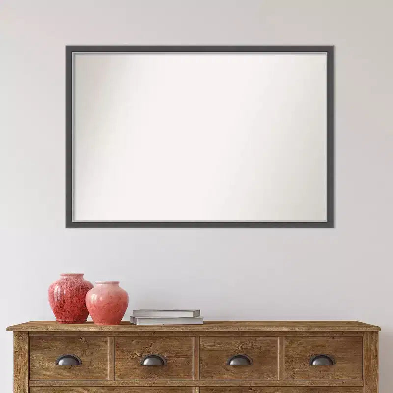 38" x 26" Non-Beveled Eva Thin Bathroom Wall Mirror Black - Amanti Art: Polystyrene Frame, Wall Mount