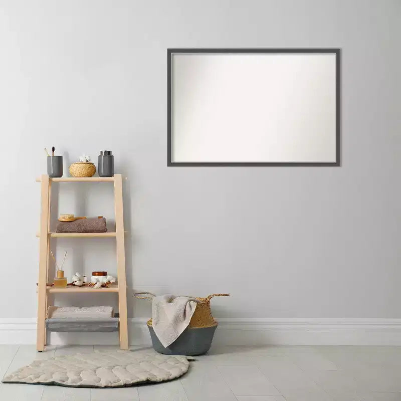 38" x 26" Non-Beveled Eva Thin Bathroom Wall Mirror Black - Amanti Art: Polystyrene Frame, Wall Mount