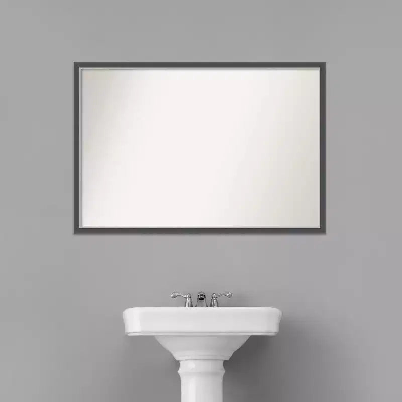 38" x 26" Non-Beveled Eva Thin Bathroom Wall Mirror Black - Amanti Art: Polystyrene Frame, Wall Mount