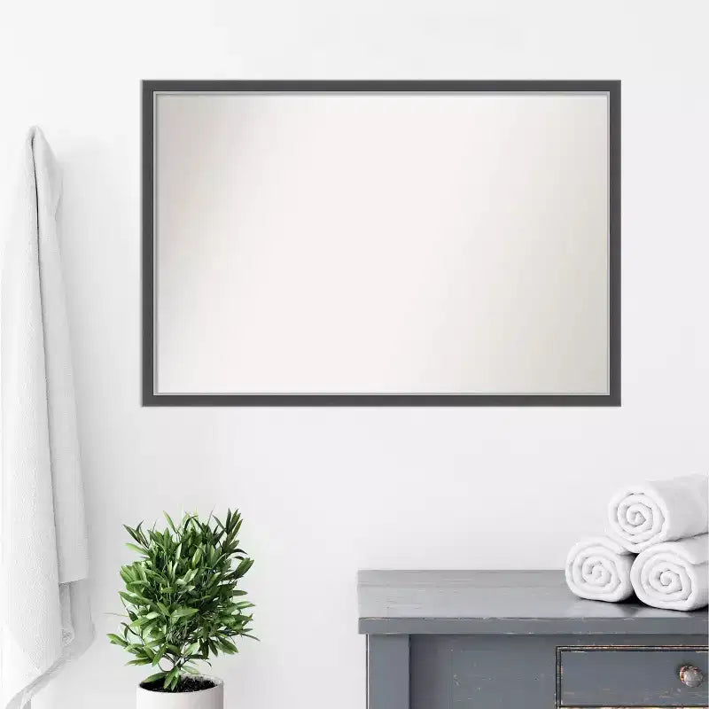 38" x 26" Non-Beveled Eva Thin Bathroom Wall Mirror Black - Amanti Art: Polystyrene Frame, Wall Mount