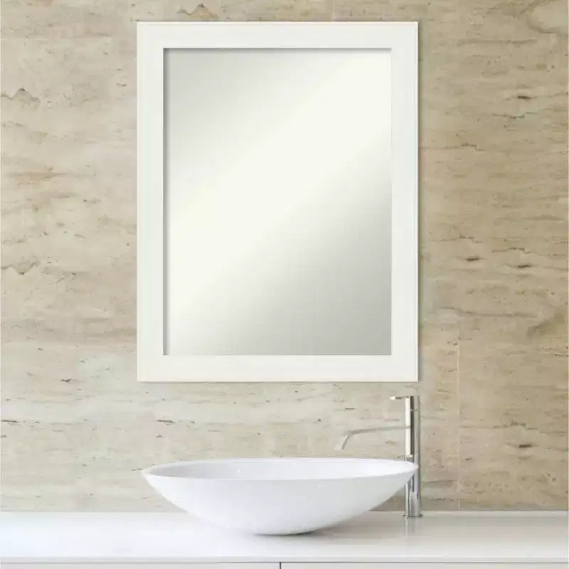 Amanti Art 22"x28" Non-Beveled Vanity White Narrow Bathroom Wall Mirror : Polystyrene Frame, Includes Mount Hardware