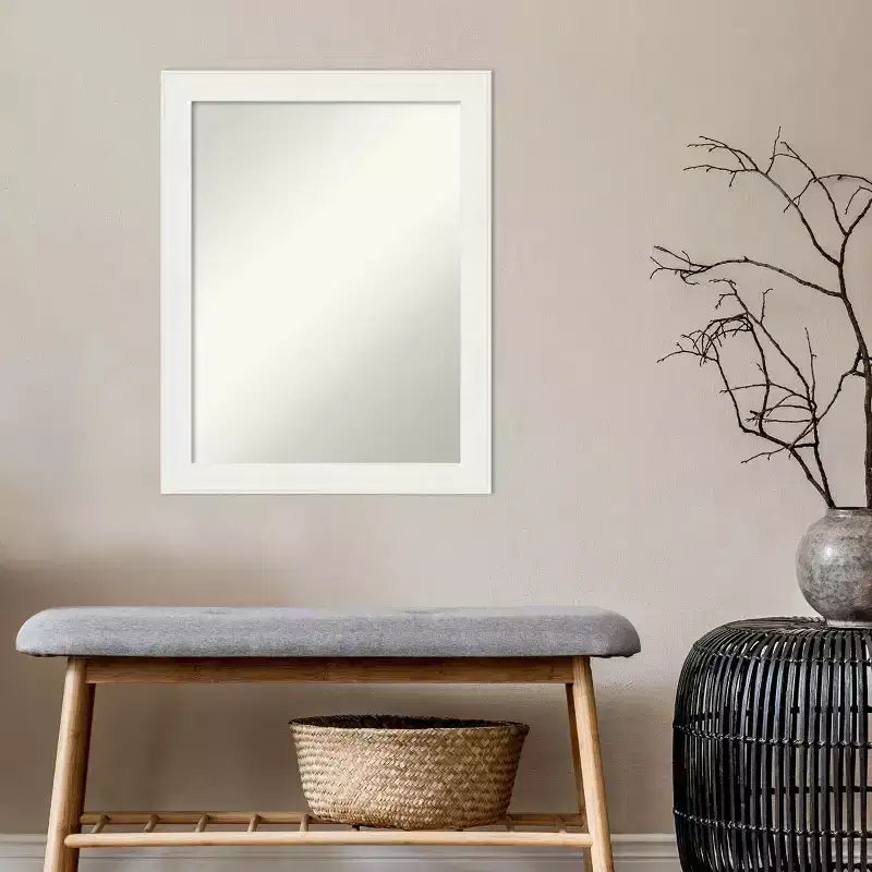 Amanti Art 22"x28" Non-Beveled Vanity White Narrow Bathroom Wall Mirror : Polystyrene Frame, Includes Mount Hardware