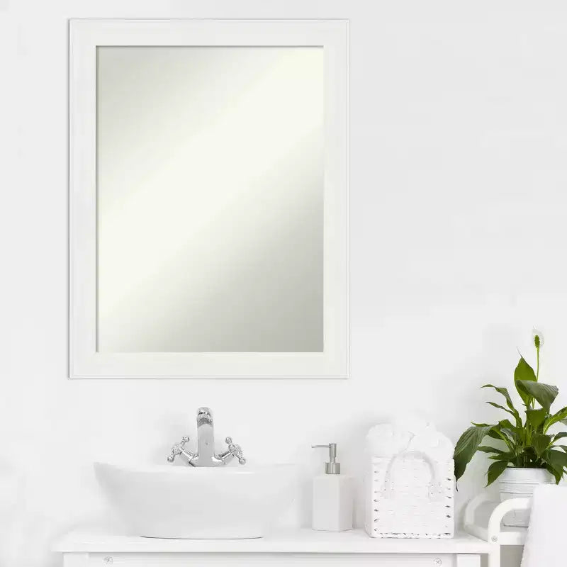 Amanti Art 22"x28" Non-Beveled Vanity White Narrow Bathroom Wall Mirror : Polystyrene Frame, Includes Mount Hardware