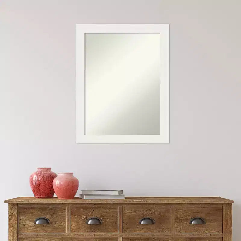 Amanti Art 22"x28" Non-Beveled Vanity White Narrow Bathroom Wall Mirror : Polystyrene Frame, Includes Mount Hardware