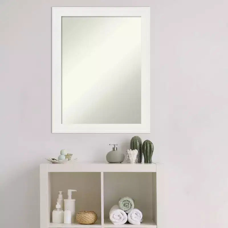 Amanti Art 22"x28" Non-Beveled Vanity White Narrow Bathroom Wall Mirror : Polystyrene Frame, Includes Mount Hardware