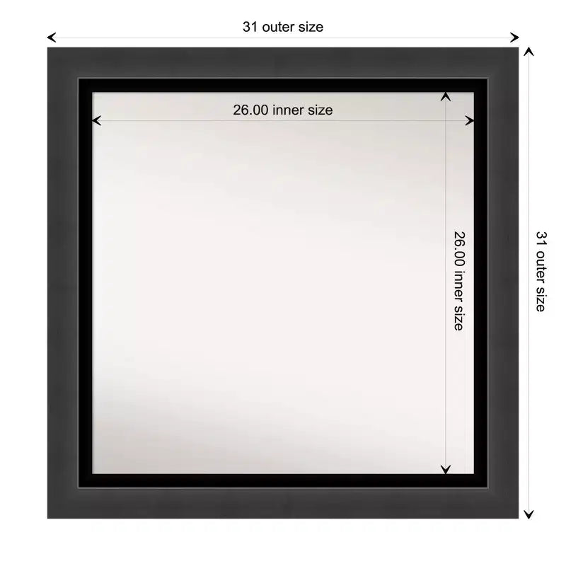 31"x31" Non-Beveled Tuxedo Black Bathroom Wall Mirror - Amanti Art: Modern Square, Polystyrene Frame