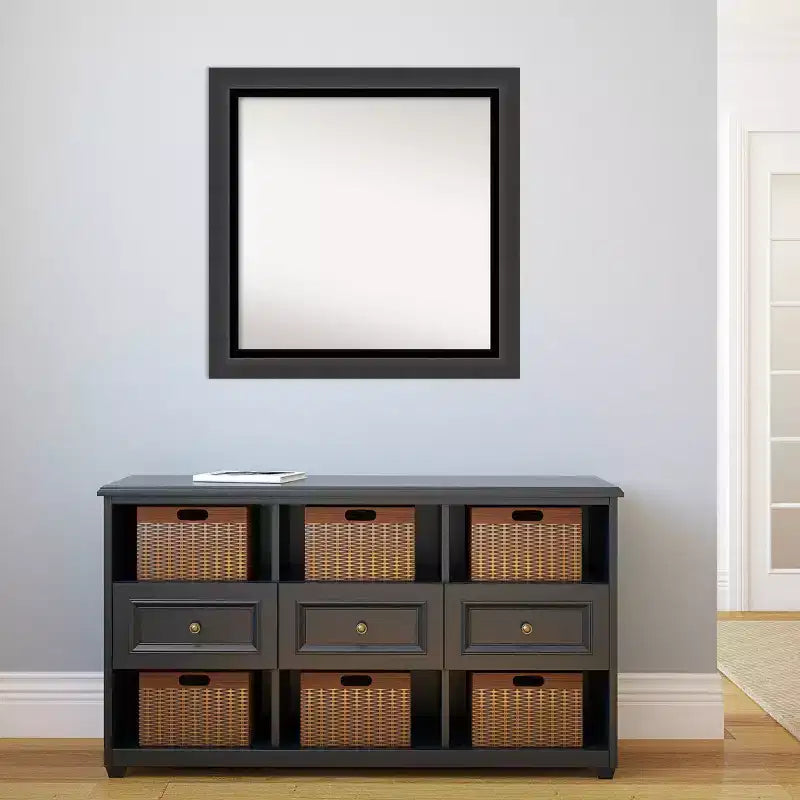31"x31" Non-Beveled Tuxedo Black Bathroom Wall Mirror - Amanti Art: Modern Square, Polystyrene Frame