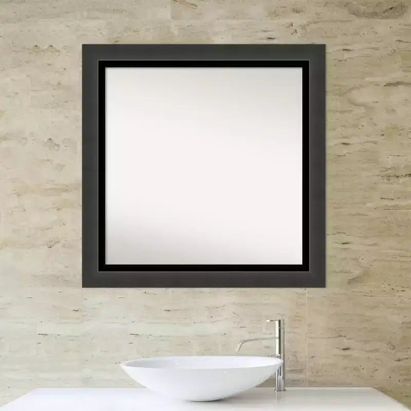 31"x31" Non-Beveled Tuxedo Black Bathroom Wall Mirror - Amanti Art: Modern Square, Polystyrene Frame