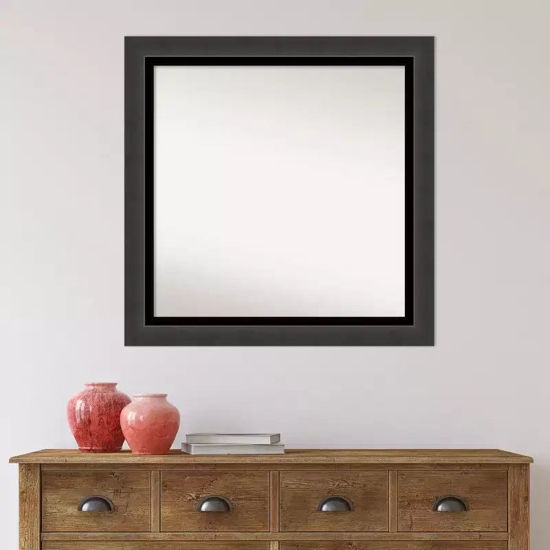 31"x31" Non-Beveled Tuxedo Black Bathroom Wall Mirror - Amanti Art: Modern Square, Polystyrene Frame