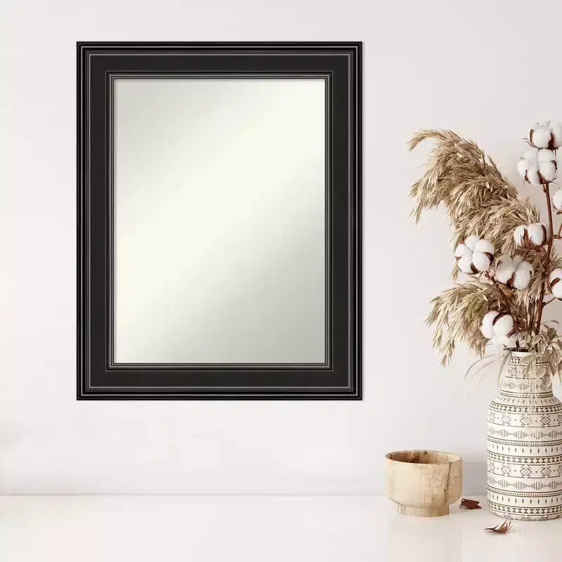 24" x 30" Non-Beveled Ridge Black Wall Mirror - Amanti Art