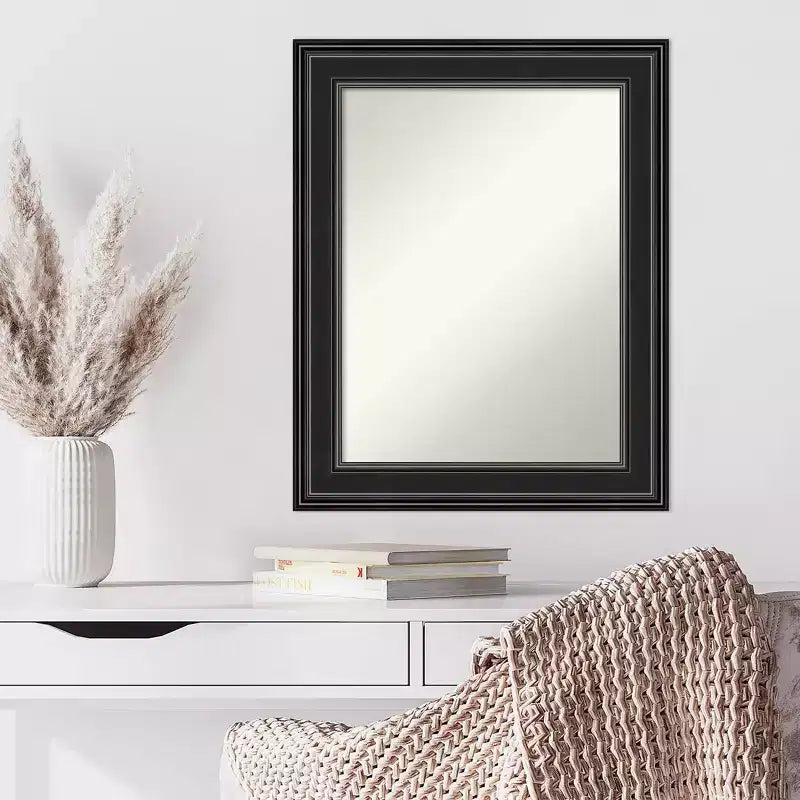 24" x 30" Non-Beveled Ridge Black Wall Mirror - Amanti Art