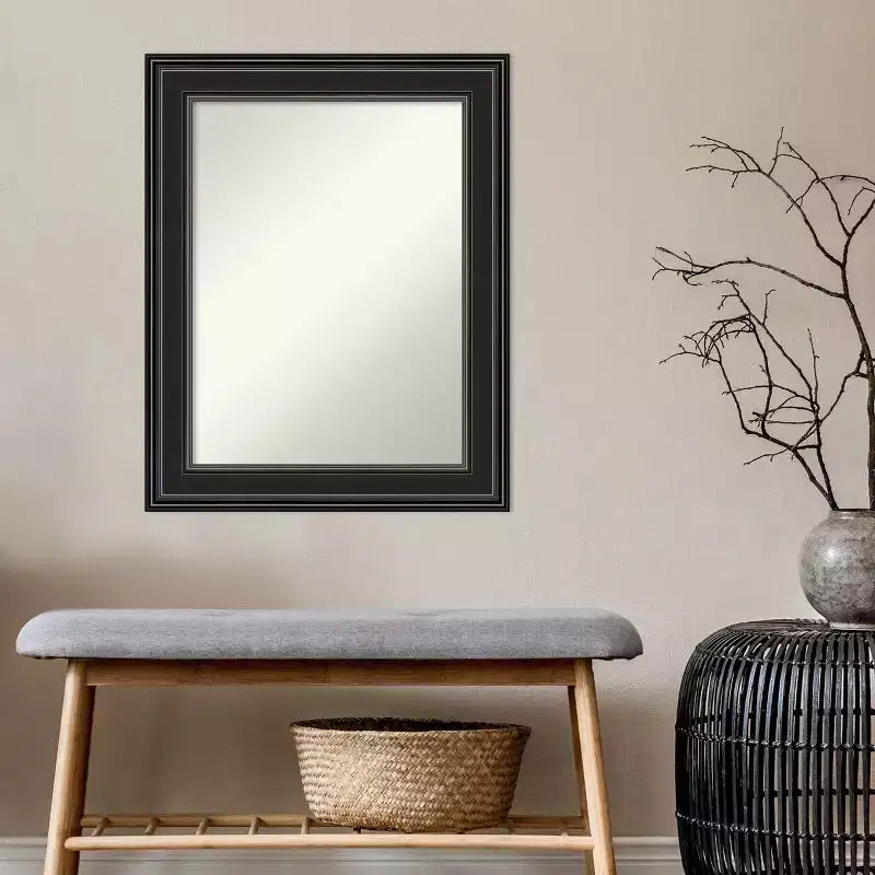 24" x 30" Non-Beveled Ridge Black Wall Mirror - Amanti Art