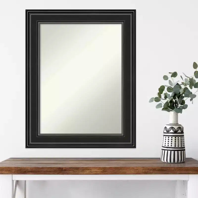24" x 30" Non-Beveled Ridge Black Wall Mirror - Amanti Art
