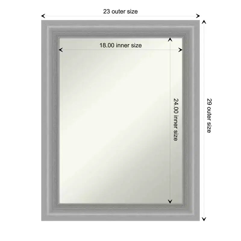 23"x29" Non-Beveled Peak Polished Nickel Narrow Bathroom Wall Mirror - Amanti Art: Includes Mounting Hardware