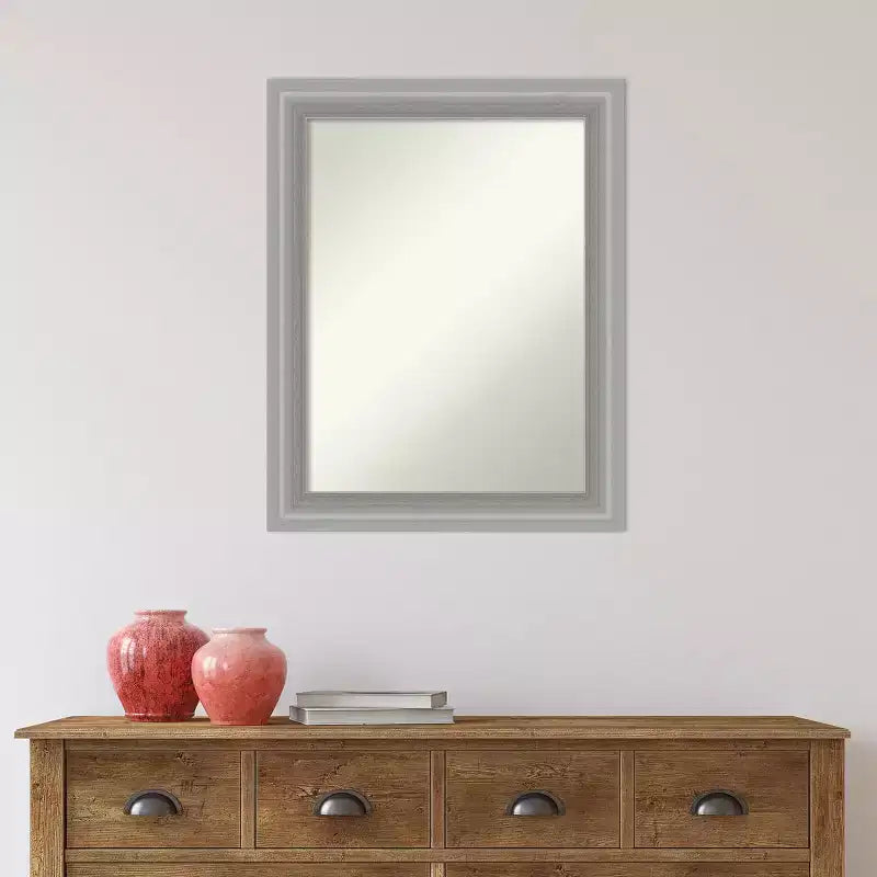 23"x29" Non-Beveled Peak Polished Nickel Narrow Bathroom Wall Mirror - Amanti Art: Includes Mounting Hardware