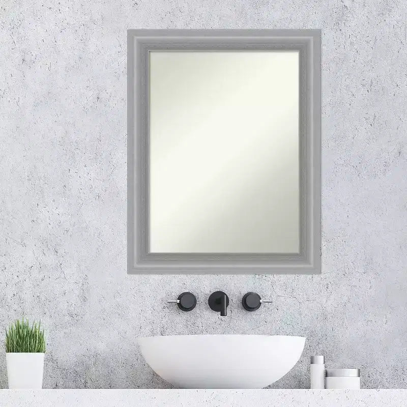 23"x29" Non-Beveled Peak Polished Nickel Narrow Bathroom Wall Mirror - Amanti Art: Includes Mounting Hardware