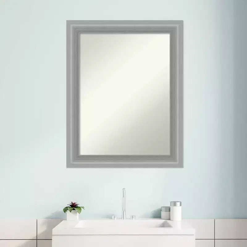 23"x29" Non-Beveled Peak Polished Nickel Narrow Bathroom Wall Mirror - Amanti Art: Includes Mounting Hardware
