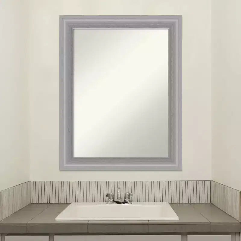 23"x29" Non-Beveled Peak Polished Nickel Narrow Bathroom Wall Mirror - Amanti Art: Includes Mounting Hardware