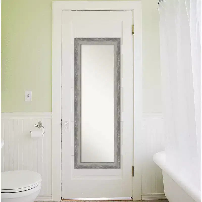 19" x 53" Non-Beveled Waveline Silver Narrow Full Length on The Door Mirror - Amanti Art