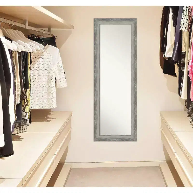 19" x 53" Non-Beveled Waveline Silver Narrow Full Length on The Door Mirror - Amanti Art