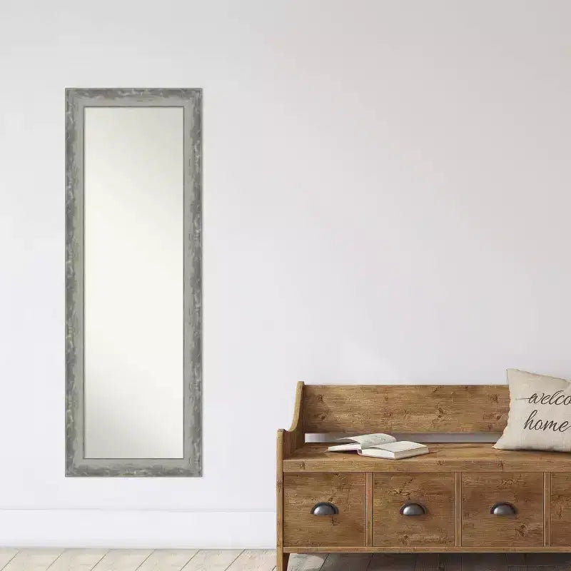 19" x 53" Non-Beveled Waveline Silver Narrow Full Length on The Door Mirror - Amanti Art