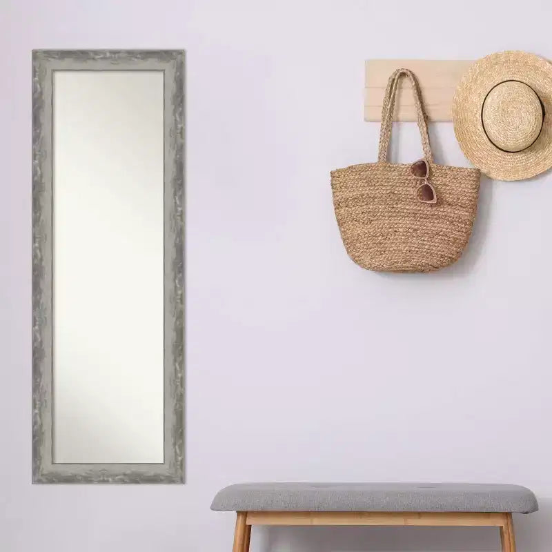 19" x 53" Non-Beveled Waveline Silver Narrow Full Length on The Door Mirror - Amanti Art