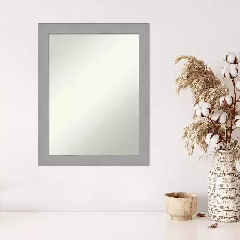 22" x 28" Non-Beveled Brushed Nickel Wall Mirror - Amanti Art: Modern Rectangle, Includes Mounting Hardware