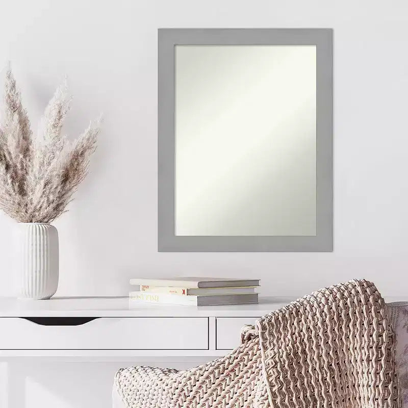 22" x 28" Non-Beveled Brushed Nickel Wall Mirror - Amanti Art: Modern Rectangle, Includes Mounting Hardware