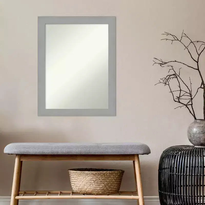 22" x 28" Non-Beveled Brushed Nickel Wall Mirror - Amanti Art: Modern Rectangle, Includes Mounting Hardware