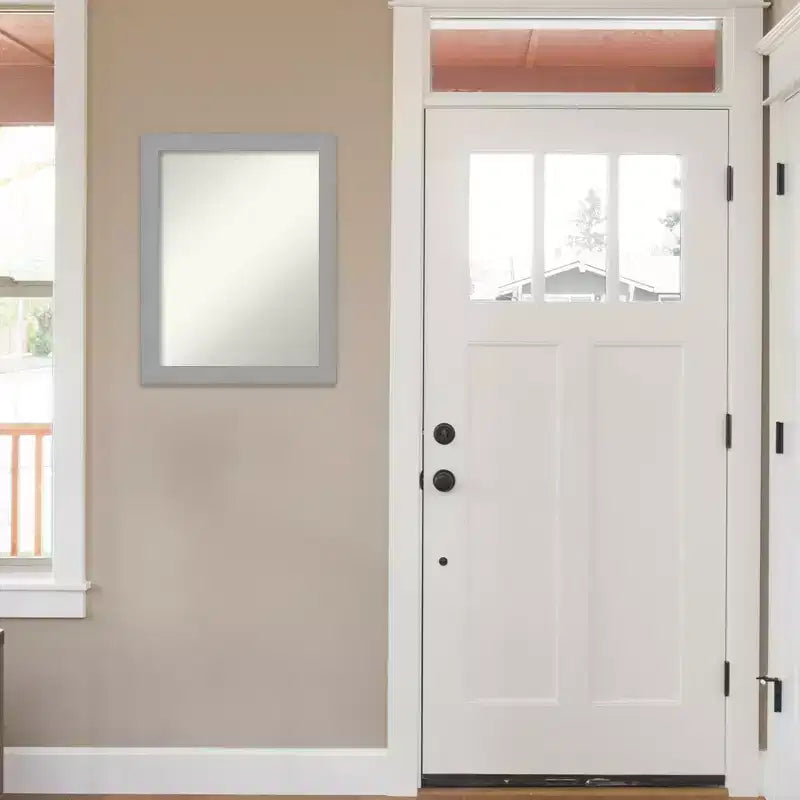 22" x 28" Non-Beveled Brushed Nickel Wall Mirror - Amanti Art: Modern Rectangle, Includes Mounting Hardware