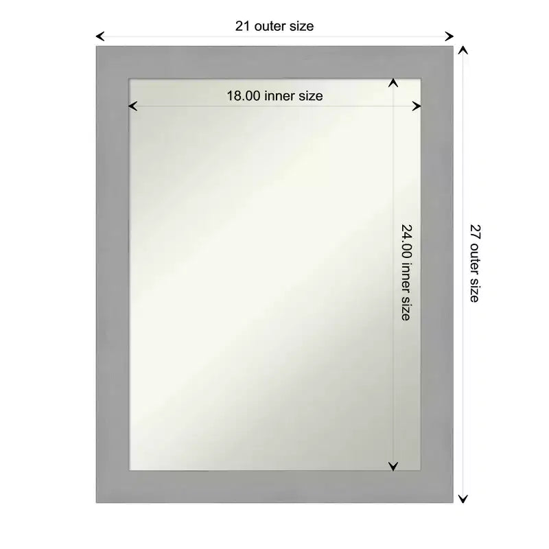 22" x 28" Non-Beveled Brushed Nickel Wall Mirror - Amanti Art: Modern Rectangle, Includes Mounting Hardware