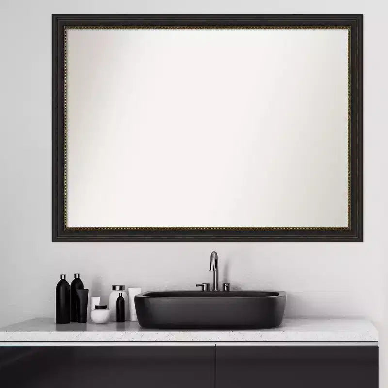 Amanti Art 42"x31" Non-Beveled Accent Narrow Bathroom Wall Mirror Bronze : Rectangle, Polystyrene Frame, Wall Mounted