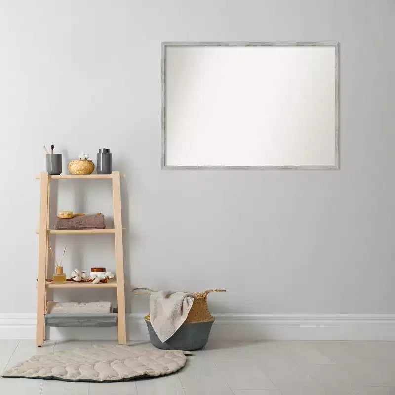 39" x 28" Non-Beveled Shiplap White Narrow Wood Bathroom Wall Mirror - Amanti Art: Includes Mounting Hardware
