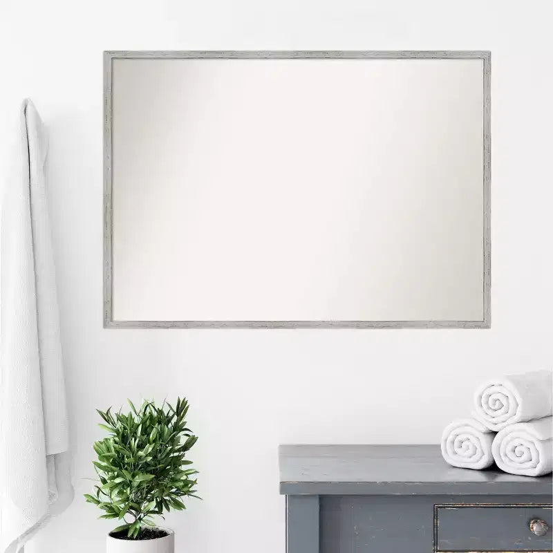 39" x 28" Non-Beveled Shiplap White Narrow Wood Bathroom Wall Mirror - Amanti Art: Includes Mounting Hardware