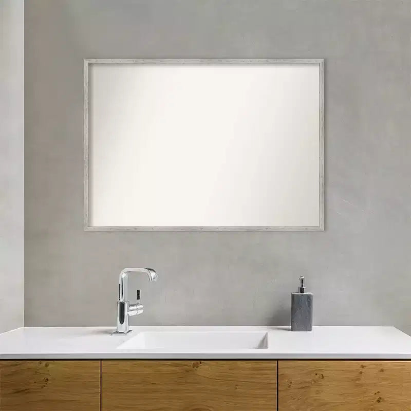 39" x 28" Non-Beveled Shiplap White Narrow Wood Bathroom Wall Mirror - Amanti Art: Includes Mounting Hardware