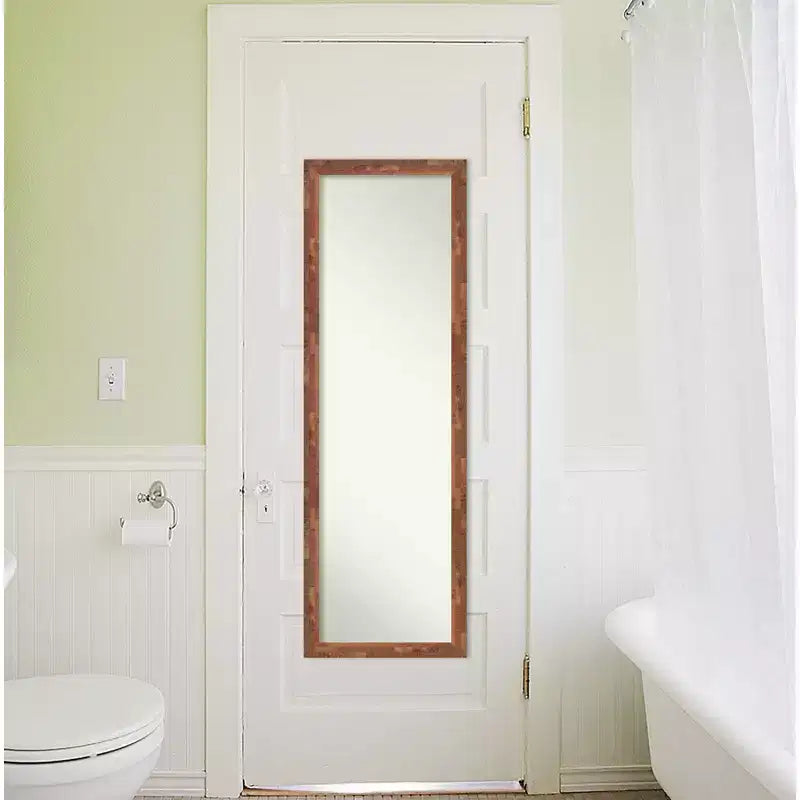 17" x 51" Non-Beveled Fresco Light Pecan Wood on The Door Mirror - Amanti Art