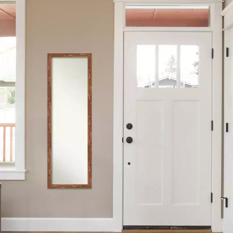 17" x 51" Non-Beveled Fresco Light Pecan Wood on The Door Mirror - Amanti Art