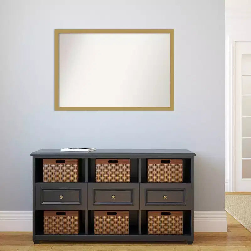 38" x 26" Non-Beveled Grace Narrow Bathroom Wall Mirror Brushed Gold - Amanti Art: Rectangle, Wall Mount, Polystyrene Frame