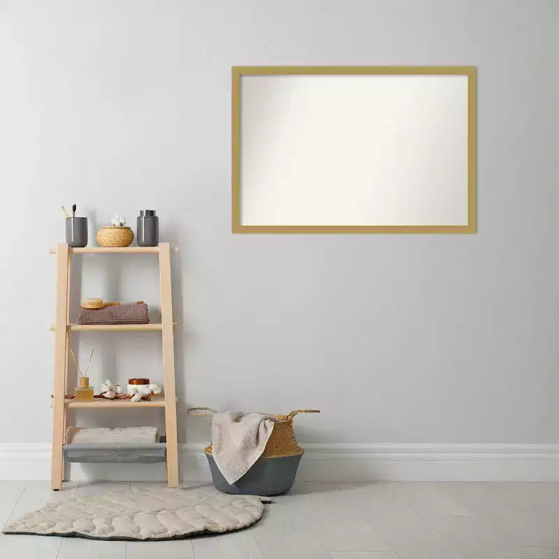 38" x 26" Non-Beveled Grace Narrow Bathroom Wall Mirror Brushed Gold - Amanti Art: Rectangle, Wall Mount, Polystyrene Frame