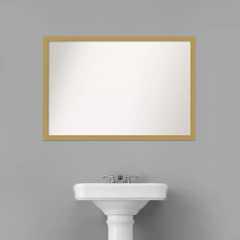 38" x 26" Non-Beveled Grace Narrow Bathroom Wall Mirror Brushed Gold - Amanti Art: Rectangle, Wall Mount, Polystyrene Frame