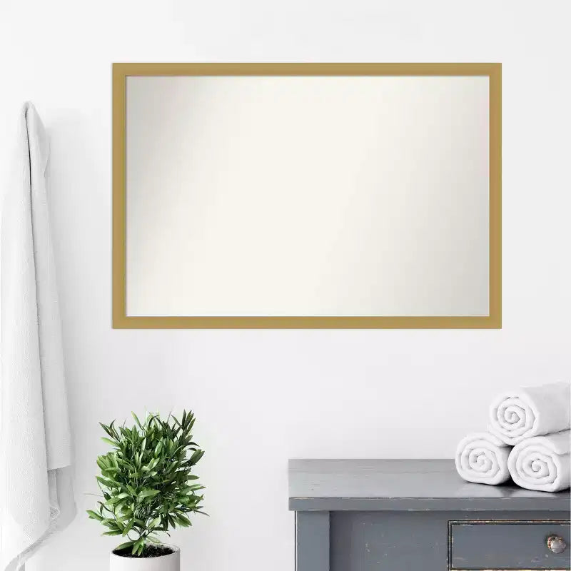 38" x 26" Non-Beveled Grace Narrow Bathroom Wall Mirror Brushed Gold - Amanti Art: Rectangle, Wall Mount, Polystyrene Frame