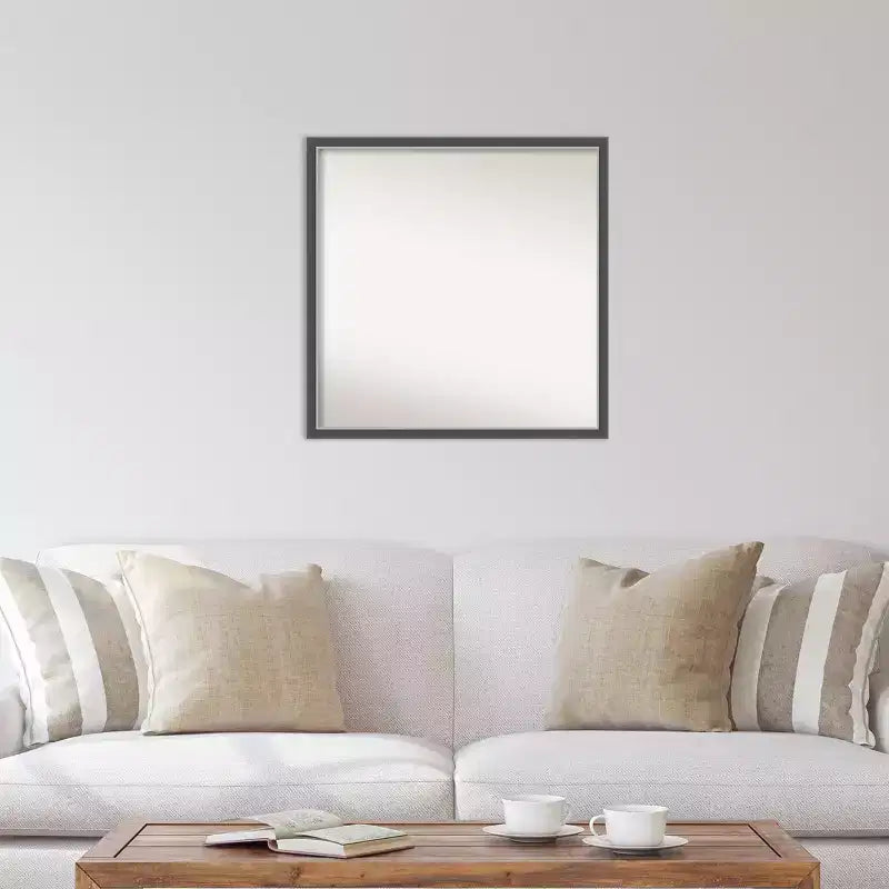 28" x 28" Non-Beveled Eva Black Silver Thin Wall Mirror - Amanti Art: Modern Square Polystyrene Frame, Wall Mounted