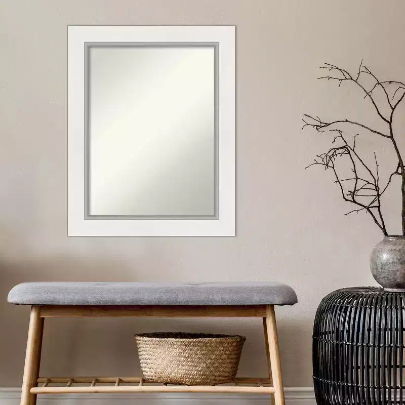 24" x 30" Non-Beveled Eva Bathroom Wall Mirror White - Amanti Art: Rectangle, Polystyrene Frame, Wall Mounted