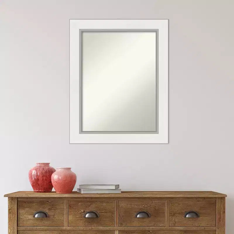 24" x 30" Non-Beveled Eva Bathroom Wall Mirror White - Amanti Art: Rectangle, Polystyrene Frame, Wall Mounted